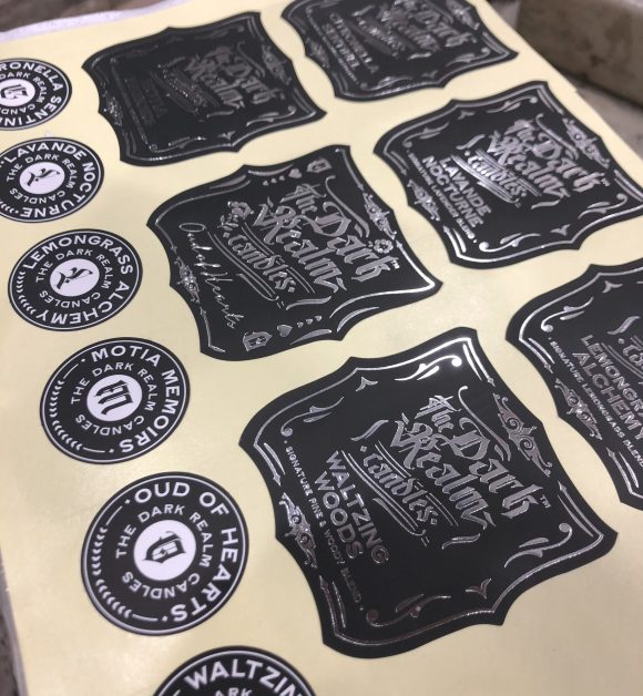 Black Matte Candle Jar Label with Silver Foil Finish